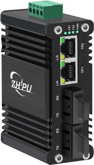 2-Port Industrial Switch with 2 Dual SC Fiber Port, Single Mode Gigabit Dual SC Fiber Media Converter 20 km, Mini 10/100/1000Mbps Ethernet to SC Fiber Switch, DC12~48V Input, IP40 Rated Aluminum case