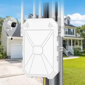 AC1200 Outdoor WiFi Extender, 5GHz and 2.4GHz Long Range Outdoor WiFi Extender Signal Booster with 6 Antennas, Outdoor WiFi Access Point, IP67 Weatherproof, Passive PoE, for Starlink, Camping, Yard