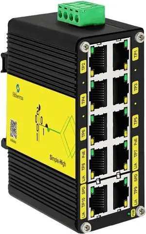 Htfoevrxs Industrial 10-Port Gigabit PoE Switch, DC12V-48V Input to DC48V PoE Output Voltage Booster, 802.3af/at 30W PoE Ports@240W, Compact PoE Power for RV Truck/Solar Power/VoIP Systems