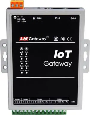 Industrial IoT Device Server, 4-Port RS232/485 Modbus Gateway RTU to TCP Converter with Extended Wi-Fi, 10/100 Ethernet (404)