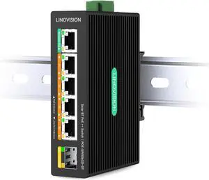 LINOVISION Industrial 5 Ports Full Gigabit DC12V PoE++ Switch for Solar or RV UPS System, Supports DC 9~54V Input, 4 BT90W PoE++ Ports for PoE Lighting and 1 Passive 24V PoE Port for Access Points