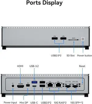 XikeStor-FS5104DH | 4-Bay All-Flash NAS, 8-Core 4.4GHz Processor, 4X M.2 NVMe 2280 Slots Up to 32TB, 4X 10GbE Network Ports, HDMI/Mini-DP 4K@60Hz, RAM Up to 64GB(Barebone)