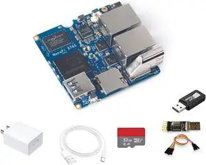 NanoPi R76S Router, RK3576 Octa-Core SoC with AI Model, LPDDR5 4GB RAM 64GB eMMC, 6TOPS NPU,Dual 2.5G Ethernet, Support M.2 Wi-Fi Module (None M.2 WiFi,3+0GB,TF Card Kit)
