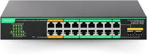 LINOVISION 16 Ports UltraReach PoE Switch with Remotely Cloud Management, Up to 2600ft Long Range PoE & Data Transmission, 4* BT 90W & 12* at 30W Ports, Built-in 300W Power Adapter