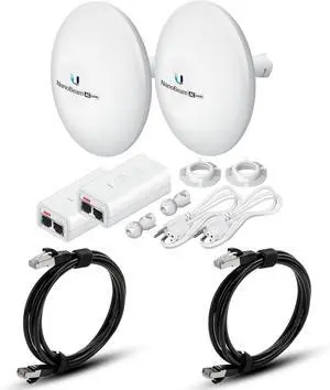 Wireless Bridge NBE-5AC-GEN2 PRE-CONFIGURED Bundle of 2 Ubiquiti NanoBeam 5AC GEN2 with 2 CAT-8 Cable - Outdoor Point-to-Point Wi-Fi Bridge, Plug and Play, 450+ Mbps Speed, 15+ km Range
