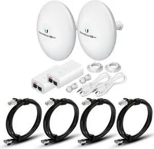 Wireless Bridge NBE-5AC-GEN2 PRE-CONFIGURED Bundle of 2 Ubiquiti NanoBeam 5AC GEN2 with 4 CAT-8 Cable - Outdoor Point-to-Point Wi-Fi Bridge, Plug and Play, 450+ Mbps Speed, 15+ km Range
