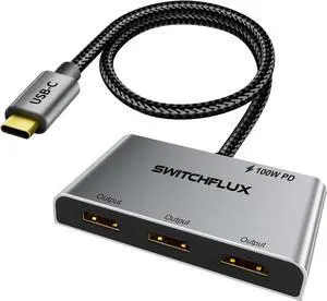 USB C to 3 × HDMI Adapter |4K60Hz HDMI Splitter Extended Display 1 in 3 Out MST Hub with 100W PD for Multiple Monitors Converter Compatible with Laptop,PC,USB-C Graphics Card