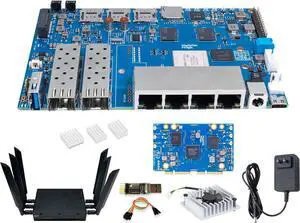 Banana Pi BPI-R4 WiFi 7 OpenWRT Wireless Dual-Band WiFi Router Board, MediaTek MT7988A (Filogic 880) SoC, 4G/5G Internet Router, 4X GbE and 2X 10GbE SFP for NAS Smart Home Gateway (8GB RAM Bundle3)