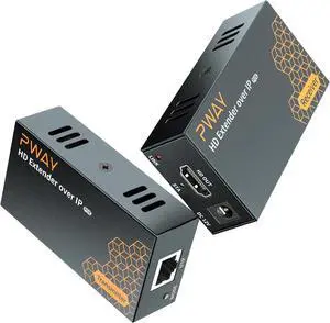 PWAYTEK 400Ft HDMI Extender Over IP, HDMI Over Ethernet Cat5 Cat6, HDMI Over POE, One to Many by 100M/1000M Switch, HDMI Balun No Delay 1080P HD Video Extender for TV/Monitor