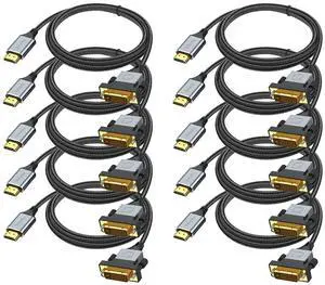 HDMI to DVI Adapter Cable 10-Pack, Bidirectional DVI to HDMI Cord Adapter Male to Male Support 1080P, 3D Comupter,Monitor,Game Console (10, Grey)