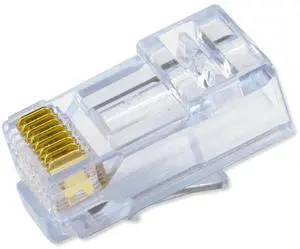 Simply45 Unshielded Pass-Through RJ45 Modular Plugs - 24AWG Solid for CAT5e UTP Cables and 28-26AWG Stranded - Light Blue Tint - 100 Piece Jar - S45-1500 Simply45 Unshielded Pass-Through RJ45 Modular Plugs - 24AWG Solid for CAT5e UTP Cables and 28-26AWG Stranded - Light Blue Tint - 100 Piece Jar - S45-1500