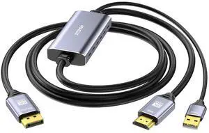 8K HDMI to Displayport Cable, 4K@120Hz HDMI 2.1 to Displayport 1.4 Adapter, USB Power, for Laptops, Discrete GPUs, PS5, and Xbox Series X, and Gaming Monitors