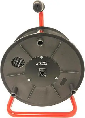 Audio2000'S E50120 200-foot EtherCON-Compatible RJ45 UTP Double Sheath 4-Pair CAT6E Ethernet Cable on a Reel for Stage, DMX Lights, and Pro Audio, Red