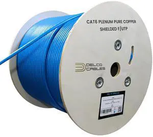 Cat6 Plenum Cable 1000ft | ETL Listed | F/UTP Shielded Twisted Pairs | 23AWG Solid Bare Copper | 750MHz High-Speed Ethernet | Wooden Reel | Fire Retardant CMP (Cat6 Plenum Shielded, Blue, 1000ft) Cat6 Plenum Cable 1000ft | ETL Listed | F/UTP Shielded Twisted Pairs | 23AWG Solid Bare Copper | 750MHz High-Speed Ethernet | Wooden Reel | Fire Retardant CMP (Cat6 Plenum Shielded, Blue, 1000ft)
