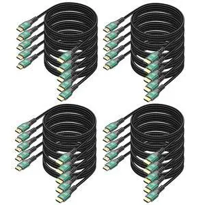10K 8K HDMI Cable 20-Pack 6.6FT, HDMI 2.1 Cable Bulk Ultra High Speed 48Gbps 8K@60Hz, 4K@120Hz Braided HDMI Cord with Ethernet, eARC, HDR10, HDCP 2.3 for PS5/PS4, Roku TV, Monitor, Laptop