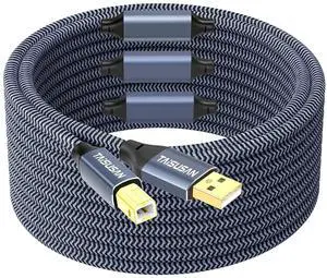 100ft USB 2.0 Printer Cable, USB A to B Printer Cord Compatible for Keyboard,Printers and Scanners-Gray