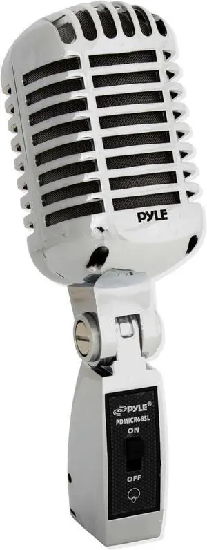 Pyle Classic Retro Dynamic Vocal Microphone - Old Vintage Style Metal Unidirectional Cardioid Mic with XLR Cable - Universal Stand Adapter - Live Performance Studio Recording - PDMICR68SL (Silver)