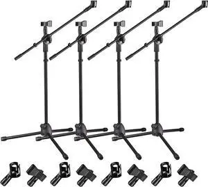 AW 4pcs Boom Mic Stand Floor Adjustable Height Mic Tripod Stand Dual Mic Clip Holder Folding Microphone Holder for Singing Live Stream Stage Studio AW 4pcs Boom Mic Stand Floor Adjustable Height Mic Tripod Stand Dual Mic Clip Holder Folding Microphone Holder for Singing Live Stream Stage Studio