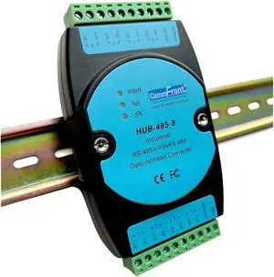COMMFRONT Industrial 8-Port RS485 Opto-Isolated Hub/Splitter/Repeater, 2500V Optical Isolation, Supports 8x128 RS-485 nodes, DIN-Rail/Wall/Panel Mount