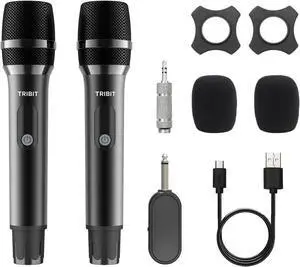 Tribit Wireless Microphone, Dual Handheld Cordless Dynamic Mic System with 2.4GHz Rechargeable Receiver, 40H Battery Life, Plug and Play for Karaoke, Party, Wedding, DJ, Church, Speech, Meeting