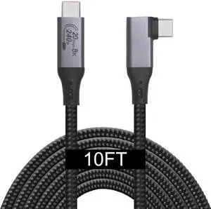 10-Foot USB4 Cable Compatible with Thunderbolt 3, Thunderbolt 4 and USB-C - Supports 8K HD Display, 20gbps Data Transfer, 240W Charging - 90-Degree Right Angle USB-C 10-Foot USB4 Cable Compatible with Thunderbolt 3, Thunderbolt 4 and USB-C - Supports 8K HD Display, 20gbps Data Transfer, 240W Charging - 90-Degree Right Angle USB-C