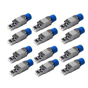 Cat8 Tool-Free RJ45 Connectors 12-Pack - Shielded Industrial Ethernet Plugs for 40Gbps/2000MHz, 22-26 AWG Cat8/Cat7/Cat6a Cables, PoE++ Ready with Full Metal Shielding (Cat8 12-Pack)