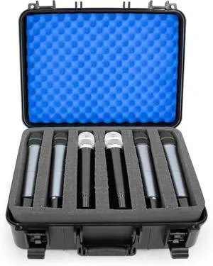 CASEMATIX Wireless Microphone Case for 12 Mics  Customizable Hard Shell Mic Case with Diced Foam  Fits Handheld Wireless Mic Systems  Compatible with Shure, Sennheiser, AKG, Audio Technica