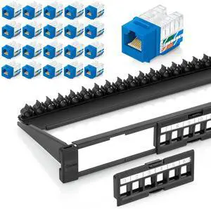 Everest Media Solutions Bundle 2 Items: 24-Port Keystone Patch Panel + 20 Pack of RJ45 CAT6 Keystone Jacks - Blue Everest Media Solutions Bundle 2 Items: 24-Port Keystone Patch Panel + 20 Pack of RJ45 CAT6 Keystone Jacks - Blue