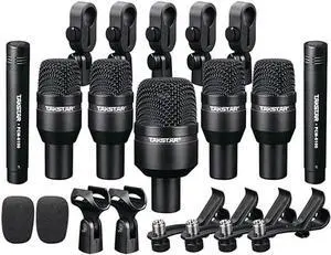 TAKSTAR Drum Microphone Kit, 7 Piece Drum Instrument Mic for Performing and Recording - Professional Condenser Mic for Kick, Snare, Rack Toms, Floor Toms, and Congas