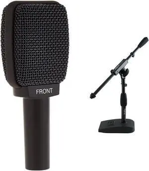 Sennheiser Pro Audio E906 Microphone, Black & Gator Frameworks Short Weighted Base Microphone Stand with Soft Grip Twist Clutch, Boom arm, and Both 3/8" and 5/8" Mounts; Base Dimensions - 4.5" X 8"