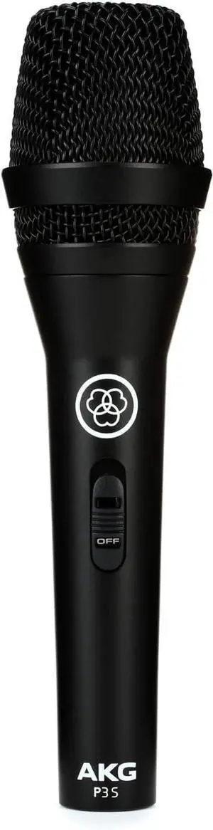 AKG Pro Audio P3S High-Performance Cardioid Dynamic Vocal Microphone with On/Off Switch, XLR Connector, Professional Studio & Live Performance Cardioid Mic for Live Vocals, and Recording, Black