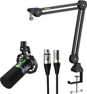 MAONO PD200X Dynamic Microphone with BA37 Boom Arm: Mic Bundle for Podcast Studio Streaming Recording Vocal PD200X+BA37 Black+XLR180