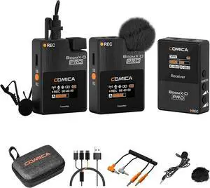 COMICA BoomX-D PRO Wireless Lavalier Microphone System with 16GB Storage, Noise Canceling, Safety Audio Track, Lapel Lav Mic for DSLR Camera/iPhone/Smartphone/Android/PC Video/Streaming/Interview