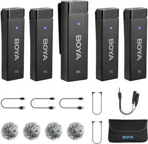 BOYA by-W4 Wireless Lavalier Microphones for Cameras Camcorder DSLR Computer, 7H Battery Life, 98ft Transmission, Wireless Lapel Mic for Video Recording Vlog Live Streaming