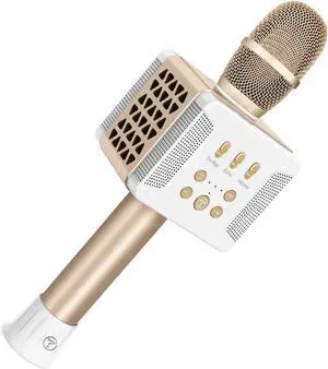 TOSING 016 Karaoke Microphone for Adults/Singer 20W Bluetooth Bass Sing Machine,Podcast 4000mAh Dual 58mm PA Woofer Wireless PA Speakers Sing Machine System(Gold)