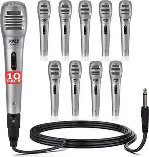 Pyle Professional Dynamic Microphone - 10-Pack Unidirectional Handheld Mic with Built-in Pop Filter, High Signal Output, 6.5 ft. XLR Audio Cable, Ideal for Stage, Karaoke & Studio Performances