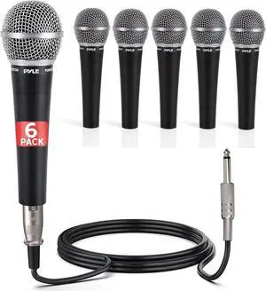 Pyle Professional Dynamic Microphone - 6-Pack Unidirectional Handheld Mic with Built-in Pop Filter, High Signal Output, 15 ft. XLR Audio Cable, Ideal for Stage, Karaoke & Studio Performances