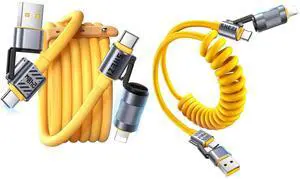 4-in-1 5FT 240W Silicone USB C Cable (Yellow) with 5FT 240W Coiled Silicone USB C Cable (Yellow) Bundle 4-in-1 5FT 240W Silicone USB C Cable (Yellow) with 5FT 240W Coiled Silicone USB C Cable (Yellow) Bundle