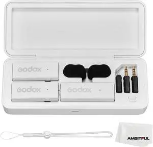 GODOX MoveLink Mini LT KIT 2 2.4GHz Wireless Microphone Lapel Mic 2X TX Transmitters + 1x Receiver with Charging Case for iPhone Lightning iPad Smartphone -White GODOX MoveLink Mini LT KIT 2 2.4GHz Wireless Microphone Lapel Mic 2X TX Transmitters + 1x Receiver with Charging Case for iPhone Lightning iPad Smartphone -White