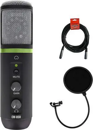 Mackie EM-USB Element Series USB Condenser Microphone with Pop Filter & XLR-XLR Cable Bundle Mackie EM-USB Element Series USB Condenser Microphone with Pop Filter & XLR-XLR Cable Bundle