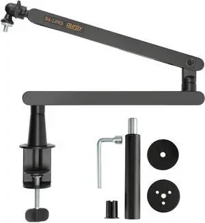 AURAY Low-Profile Broadcast Arm with 6" Riser  Supports Mics and Cameras up to 4.4 lbs, 360° Rotatable Adjustable Foldable Microphone Low Arm Desk Mount for Podcast/Streaming/Gaming/Radio Studio