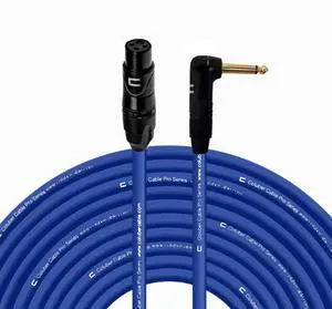 Unbalanced XLR Cable Female to Right Angle 1/4" TS - 200 Feet Blue - Pro 3-Pin Microphone Connector for Powered Speakers, Audio Interface or Mixer for Live Performance & Recording