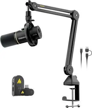 MAONO PD200W Hybrid Wireless Podcast Microphone for PC, XLR USB Dynamic Mic Kit with Boom Arm(PD200W+Camera Receiver)