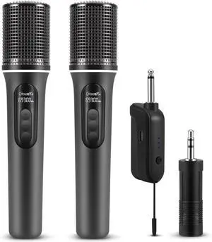 Wireless Microphones, 5-level Volume Adjustment, Dual Handheld Dynamic Mic with Dynamic Ambient Lighting,Ultra-Stable Rechargeable Receiver,40H Duration, 200ft Range,Karaoke Microphone for Singing