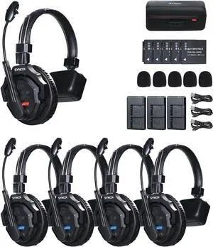 SYNCO XTalk X5 2.4GHz Wireless Headset Intercom System 5 Person Team Communication 400m Operating Range with Noise Cancellation for Movie Shoot, Live Show Stage Performance