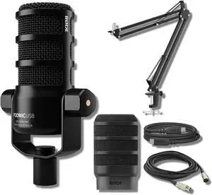 Rode PodMic USB Dynamic Broadcast Microphone with WS14 Black, USB-C to USB-C Cable, StreamEye BOOMARM1 Compact Microphone Boom Arm and 10' XLR Cable Rode PodMic USB Dynamic Broadcast Microphone with WS14 Black, USB-C to USB-C Cable, StreamEye BOOMARM1 Compact Microphone Boom Arm and 10' XLR Cable