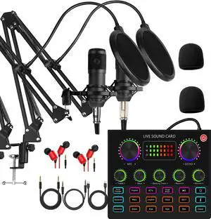 Podcast Equipment Bundle for 2, V8mx Audio Interface with Voice Changer Condenser Microphones for Gamer, All-in-One Audio Mixer Perfect for Live Streaming, Singing, YouTube, Gaming (V8MAX KIT FOR 2)