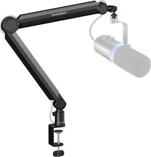 LM08 Mic Arm Stand, 360° Microphone Stand with Cable Management Channels, Desk Clamp, Thread Adapter, Fully Adjustable Built Podcast Mic Boom Arm for Streaming Gaming Recording Black