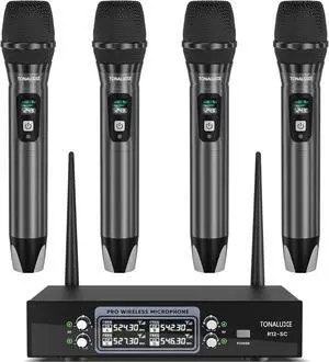 4 Channel Wireless Microphone System with Metal Receiver, 4 Handheld Mics, Independent Volume Control, 262ft Range, UHF Karaoke Mic Set for Home Party, Classroom, Church, Wedding, Events
