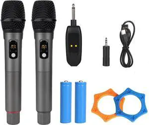 Wireless Microphone System, Dual 2.4GHz Cordless Mics with Receiver, Rechargeable Plug & Play Dynamic Microphones for Karaoke, Church, Party, Speech, 250ft Range